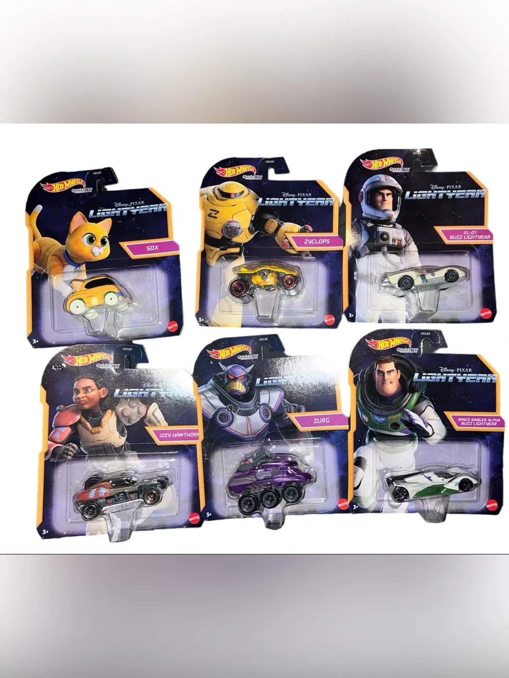 Hot Wheels Disney Pixar Lightyear Character Cars - Purple & Yellow Set